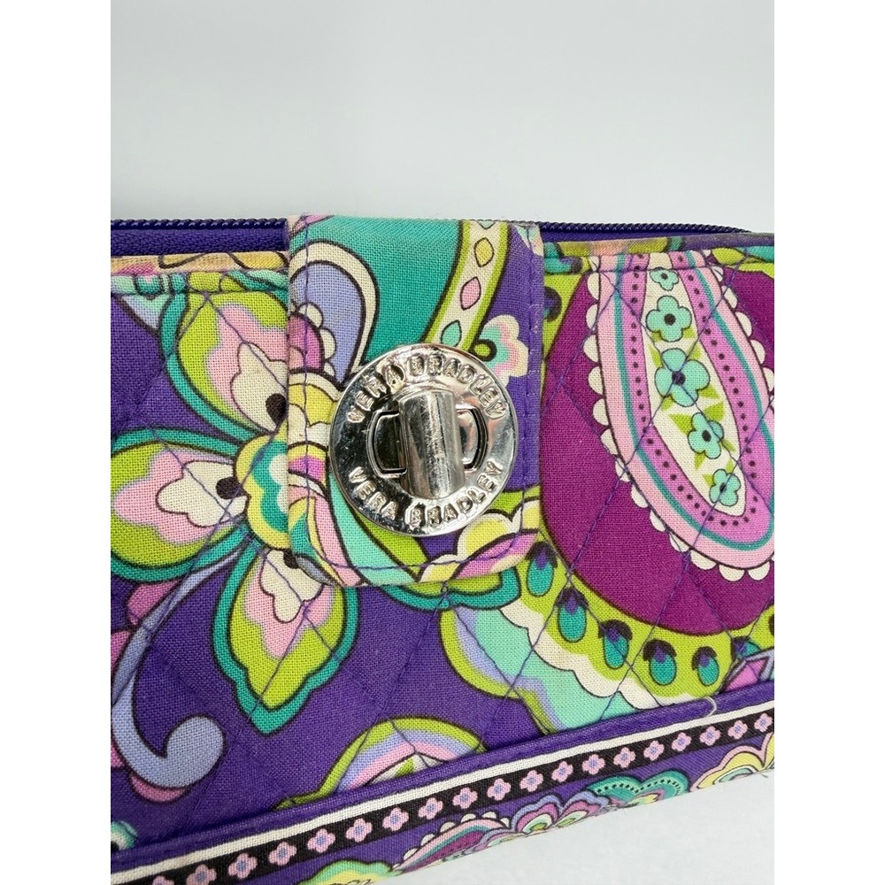 Vera Bradley Turnlock Wallet Retired Quilted Paisley 'Heather' Floral Purple - Picture 5 of 12